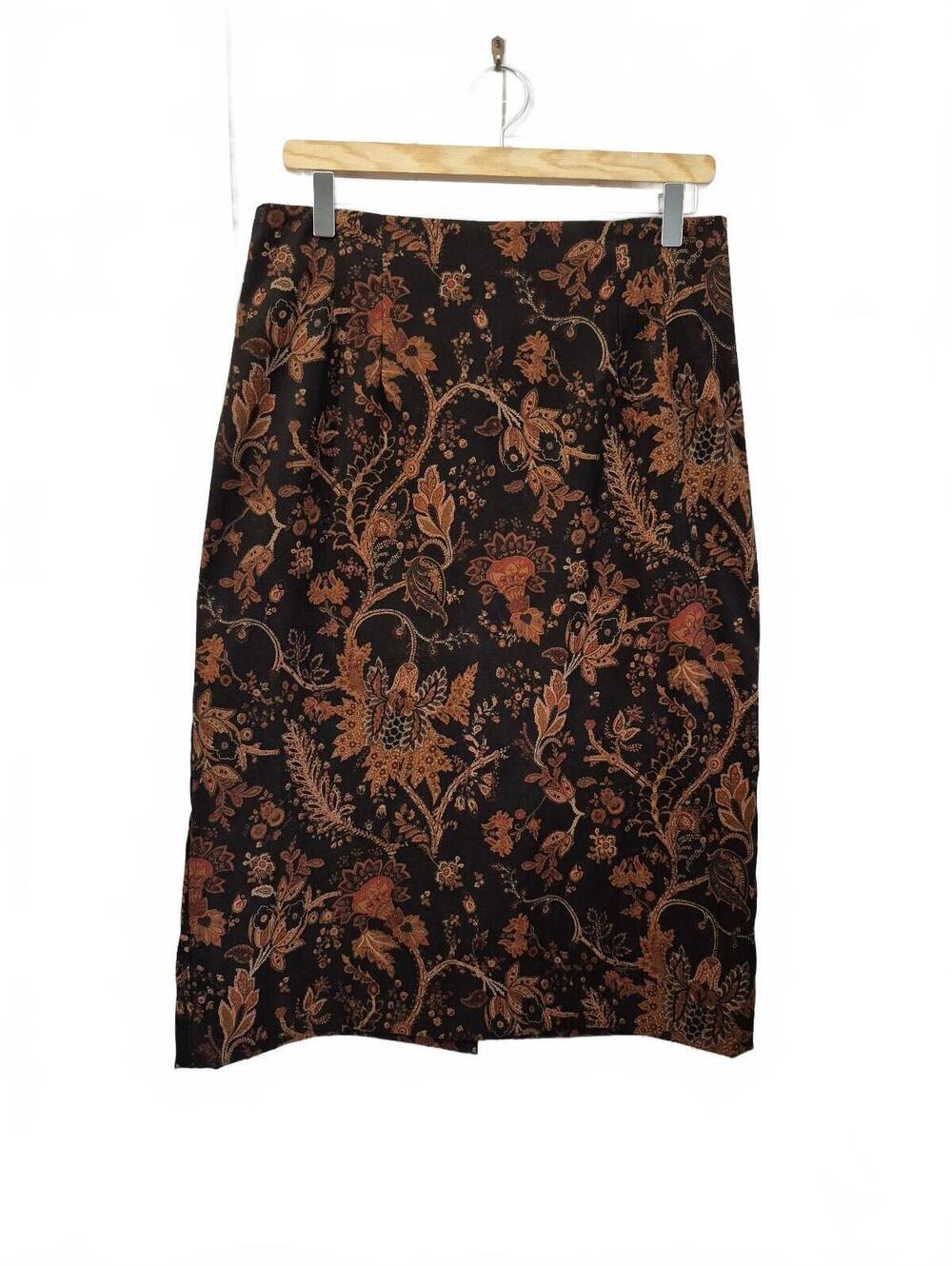 Briggs New York Women’s Paisley Floral Midi Skirt Size 12 Brown Black Boho